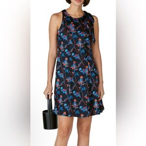 Thakoon Collective‎ Daisy Floral Shoulder Tie Mini Dress in Black Blue & Red - 4
